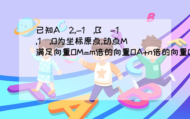 已知A（2,-1）,B（-1,1）,O为坐标原点,动点M满足向量OM=m倍的向量OA+n倍的向量OB,其中m,n∈R且2m²-n²=2,则M的轨迹方程为（）【步骤】来人啊