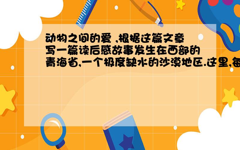 动物之间的爱 ,根据这篇文章写一篇读后感故事发生在西部的青海省,一个极度缺水的沙漠地区.这里,每人每天的用水量严格地限定为3斤,这还得靠驻军从很远的地方运来.日常的饮用、洗漱、