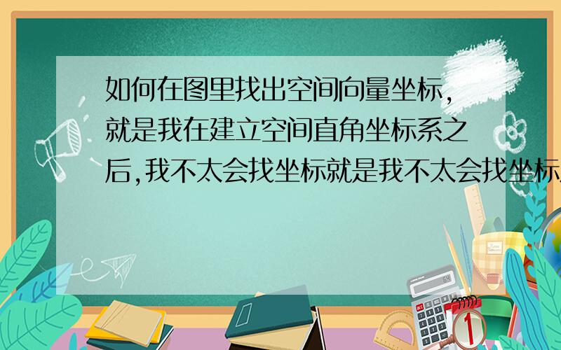 如何在图里找出空间向量坐标,就是我在建立空间直角坐标系之后,我不太会找坐标就是我不太会找坐标点啊,有时候准确有时候不准确,经常找错点的,怎么办,有什么方法吗?感谢你们了真的感谢