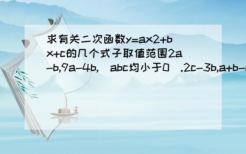 求有关二次函数y=ax2+bx+c的几个式子取值范围2a-b,9a-4b,（abc均小于0）.2c-3b,a+b-m(am+b)(m不等于1）（a小于0,bc均大于0）这几个式子和0的关系（大于小于或等于0）都写了给追加30分