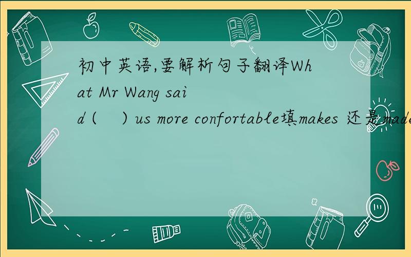 初中英语,要解析句子翻译What Mr Wang said (    ) us more confortable填makes 还是made,还是两者皆可?The game player (   ) by his mother.So he can't find it anywhere?A. is hiding                       B. is hid             C.must