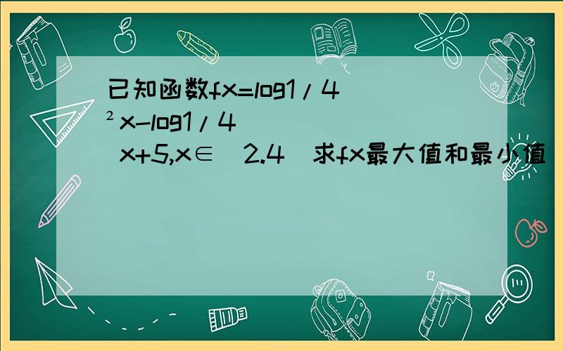 已知函数fx=log1/4 ²x-log1/4 x+5,x∈[2.4]求fx最大值和最小值