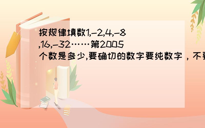 按规律填数1,-2,4,-8,16,-32……第2005个数是多少,要确切的数字要纯数字，不要用数符