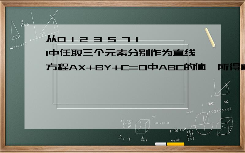 从0 1 2 3 5 7 11中任取三个元素分别作为直线方程AX+BY+C=0中ABC的值,所得直线经过坐标原点的有几条?