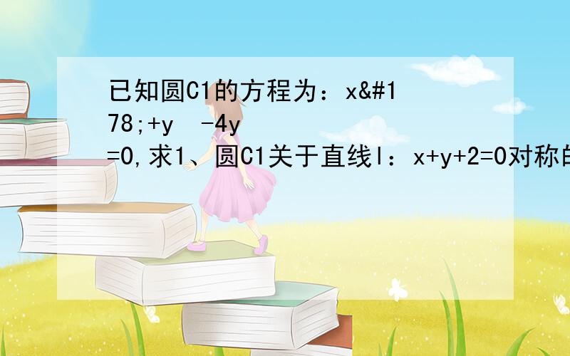 已知圆C1的方程为：x²+y²-4y=0,求1、圆C1关于直线l：x+y+2=0对称的圆C2的标准方程：2、求过点A（2,4）且与圆C1相切的直线方程