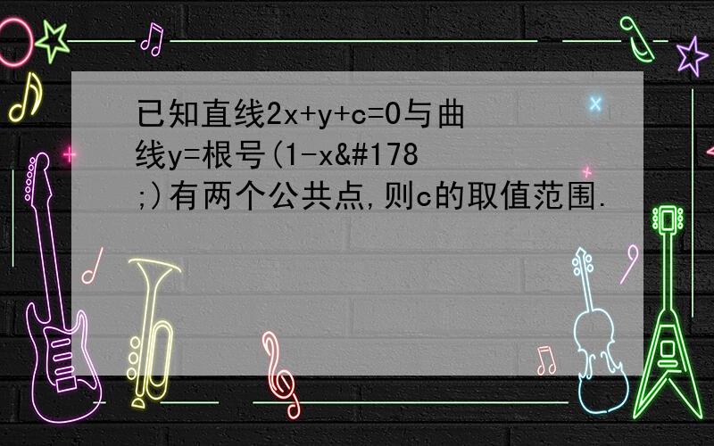 已知直线2x+y+c=0与曲线y=根号(1-x²)有两个公共点,则c的取值范围.