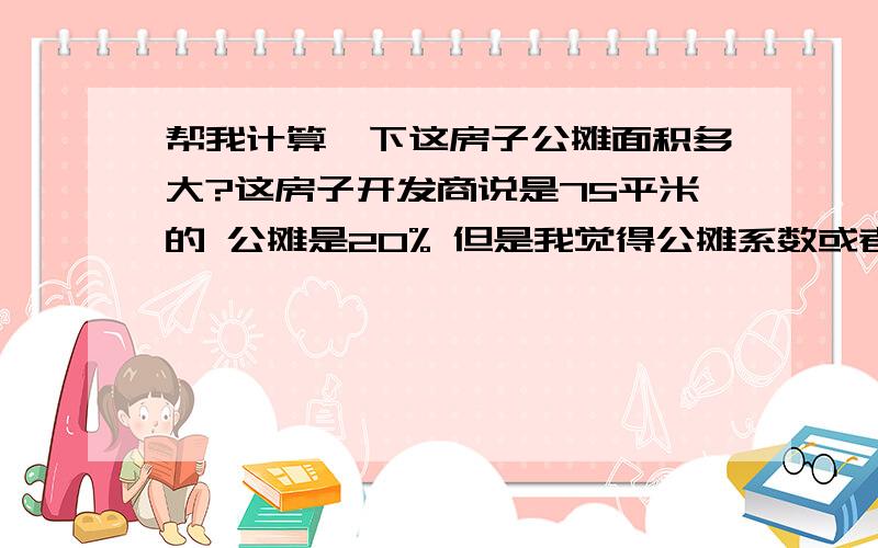 帮我计算一下这房子公摊面积多大?这房子开发商说是75平米的 公摊是20% 但是我觉得公摊系数或者建筑面积有问题,