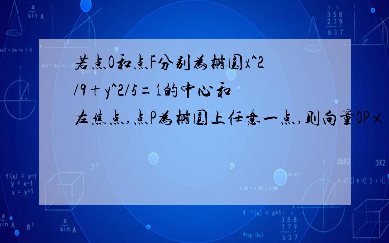 若点O和点F分别为椭圆x^2/9+y^2/5=1的中心和左焦点,点P为椭圆上任意一点,则向量OP×向量FP的最小值