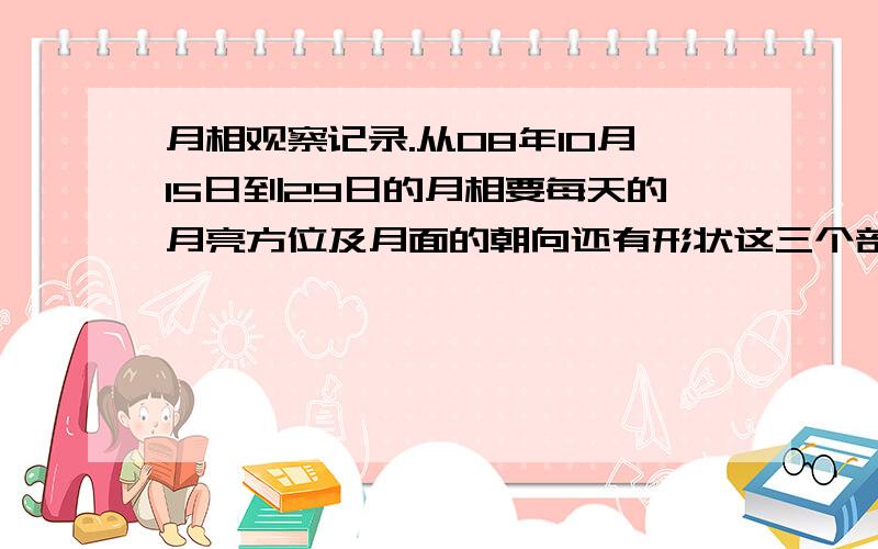 月相观察记录.从08年10月15日到29日的月相要每天的月亮方位及月面的朝向还有形状这三个部分.