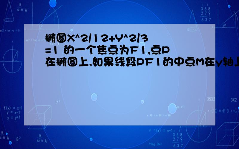 椭圆X^2/12+Y^2/3=1 的一个焦点为F1,点P在椭圆上,如果线段PF1的中点M在y轴上,则点M的纵坐标是多少?