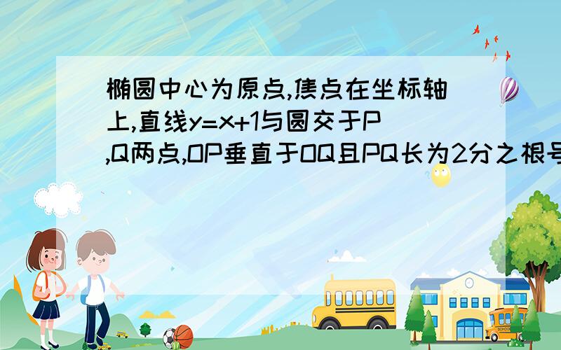 椭圆中心为原点,焦点在坐标轴上,直线y=x+1与圆交于P,Q两点,OP垂直于OQ且PQ长为2分之根号10,求椭圆方程