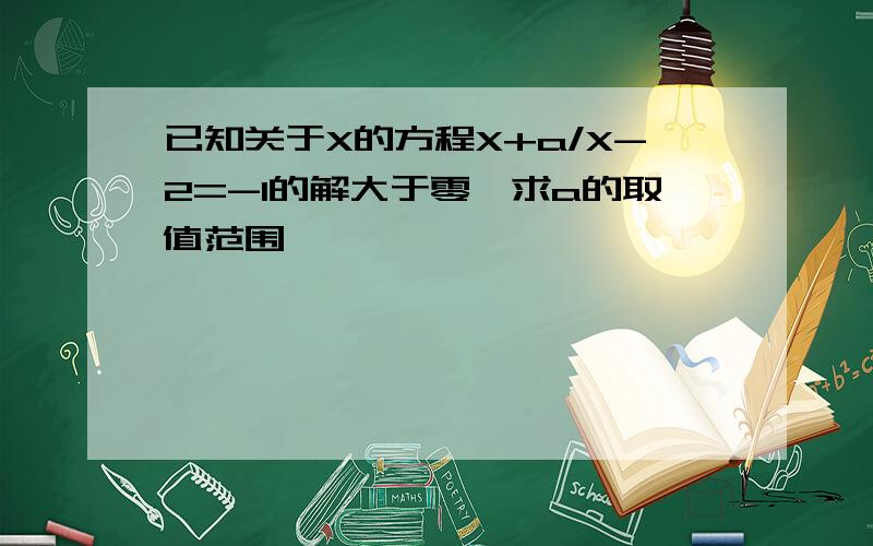 已知关于X的方程X+a/X-2=-1的解大于零,求a的取值范围