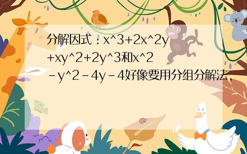 分解因式：x^3+2x^2y+xy^2+2y^3和x^2-y^2-4y-4好像要用分组分解法,