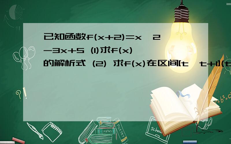 已知函数f(x+2)=x^2-3x+5 (1)求f(x)的解析式 (2) 求f(x)在区间[t,t+1](t属于R)上的最大值如上