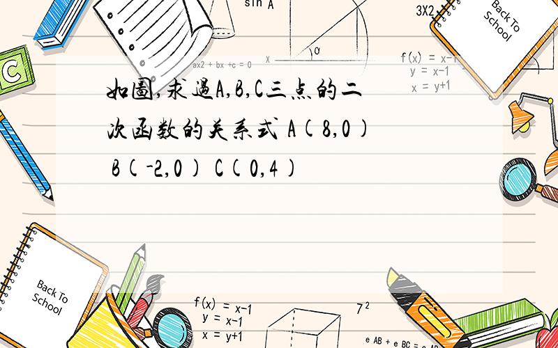 如图,求过A,B,C三点的二次函数的关系式 A(8,0) B(-2,0) C(0,4)