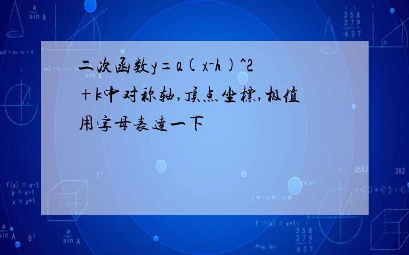 二次函数y=a(x-h)^2+k中对称轴,顶点坐标,极值用字母表达一下