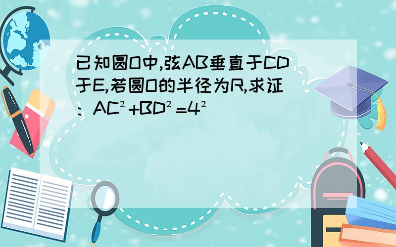 已知圆O中,弦AB垂直于CD于E,若圆O的半径为R,求证：AC²+BD²=4²