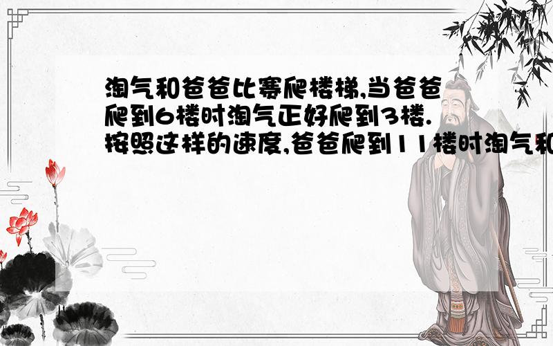 淘气和爸爸比赛爬楼梯,当爸爸爬到6楼时淘气正好爬到3楼.按照这样的速度,爸爸爬到11楼时淘气和爸爸比赛爬楼梯,当爸爸爬到6楼时淘气正好爬到3楼.按照这样的速度,爸爸爬到11楼时,淘气在几