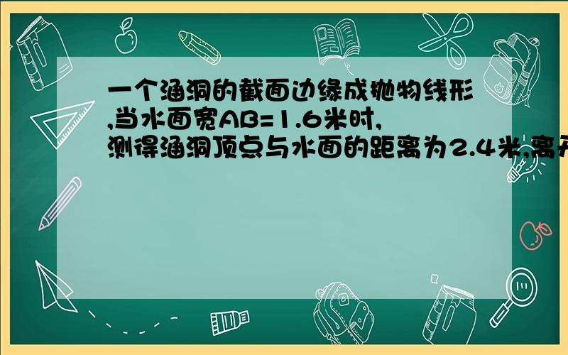 一个涵洞的截面边缘成抛物线形,当水面宽AB=1.6米时,测得涵洞顶点与水面的距离为2.4米,离开水面1.5米处,涵洞宽ED是多少?一只宽为1米,5米的小船能否通过?为什么?(√6=2.449,精确到0.01)