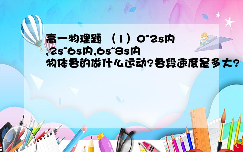 高一物理题 （1）0~2s内,2s~6s内,6s~8s内物体各的做什么运动?各段速度是多大? （2）整个8s内的平均速.