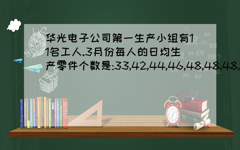 华光电子公司第一生产小组有11名工人.3月份每人的日均生产零件个数是:33,42,44,46,48,48,48,50,51,51,56这些工人日产量的平均数是（ ）,平均数表示的实际意义是（ ）；这些工人日产量的众数是（