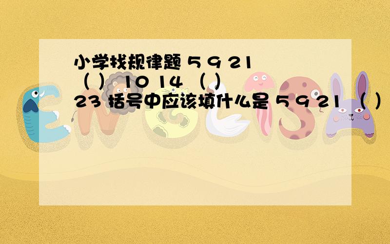 小学找规律题 5 9 21 （ ） 10 14 （ ） 23 括号中应该填什么是 5 9 21 （ ）10 14 （ ） 23 这两行是一个表格里的。