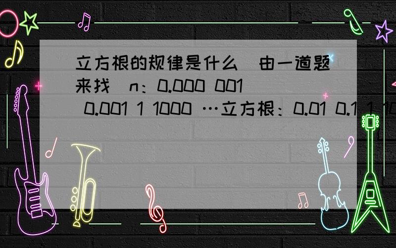 立方根的规律是什么（由一道题来找）n：0.000 001 0.001 1 1000 …立方根：0.01 0.1 1 10 …从这个表的信息中,你发现了什么规律?请把它写下来写下来