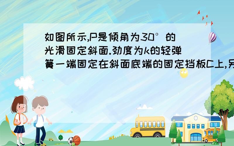 如图所示,P是倾角为30°的光滑固定斜面.劲度为k的轻弹簧一端固定在斜面底端的固定挡板C上,另一端与质量为m的物块A相连接.细绳的一端系在物体A上,细绳跨过不计质量和摩擦的定滑轮,另一端