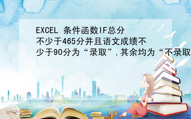 EXCEL 条件函数IF总分不少于465分并且语文成绩不少于90分为“录取”,其余均为“不录取”,并用条件格式设置语文、数学、英语、物理在100分以下的为绿色、100分及以上的为红色.