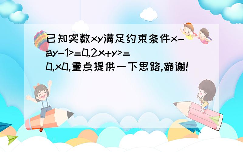 已知实数xy满足约束条件x-ay-1>=0,2x+y>=0,x0,重点提供一下思路,跪谢!