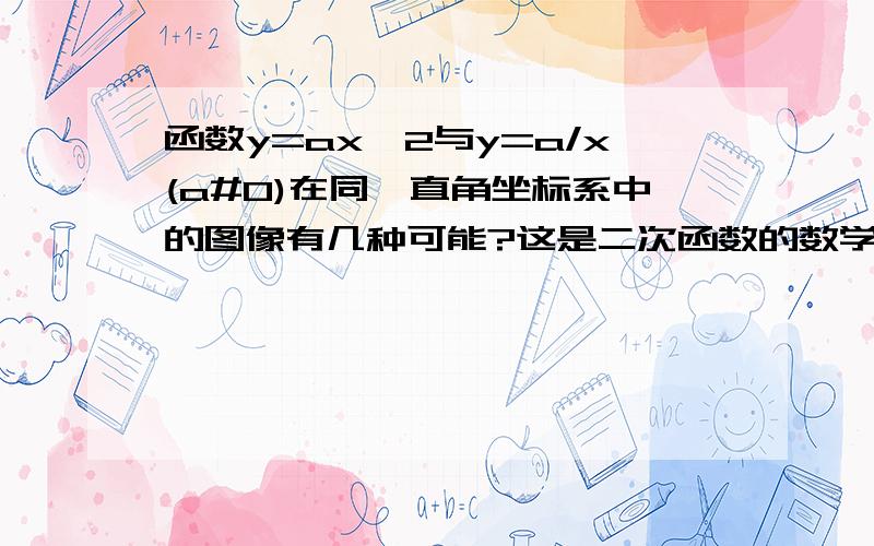 函数y=ax^2与y=a/x(a#0)在同一直角坐标系中的图像有几种可能?这是二次函数的数学问题