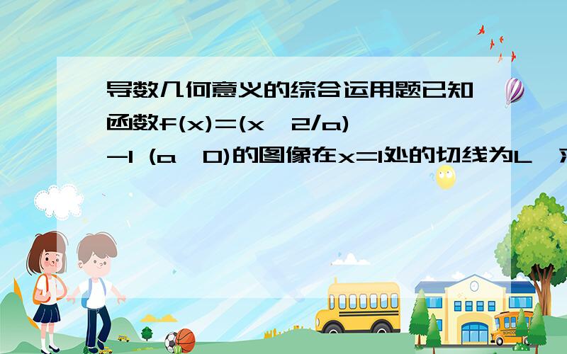 导数几何意义的综合运用题已知函数f(x)=(x^2/a)-1 (a≥0)的图像在x=1处的切线为L,求L与两坐标轴围成的三角形面积的最小值、?要详解过程、用导数的方法.详细直线的解法也行