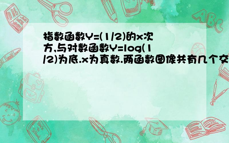 指数函数Y=(1/2)的x次方,与对数函数Y=log(1/2)为底.x为真数.两函数图像共有几个交点?