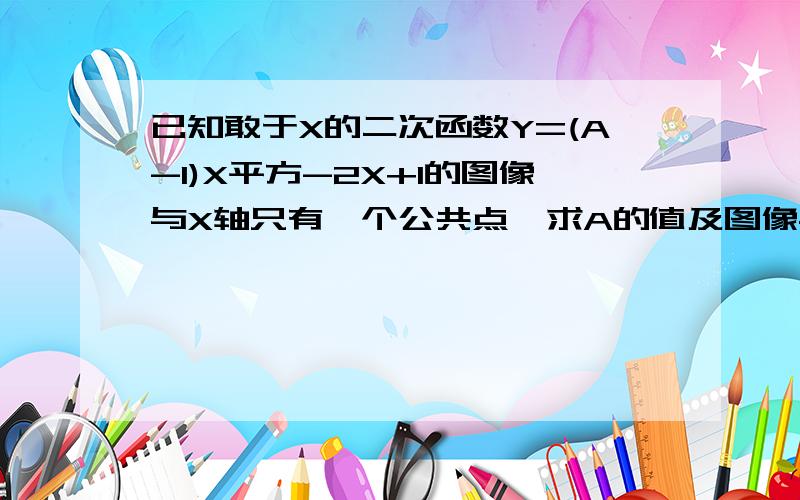 已知敢于X的二次函数Y=(A-1)X平方-2X+1的图像与X轴只有一个公共点,求A的值及图像与X轴的公共点坐标