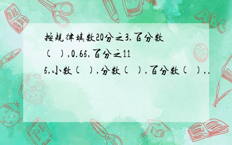 按规律填数20分之3,百分数( ),0.65,百分之115,小数( ),分数( ),百分数( ),.