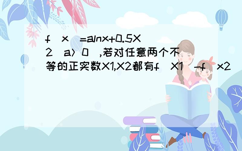 f(x)=alnx+0.5X2（a＞0）,若对任意两个不等的正实数X1,X2都有f(X1)-f(x2)/X1-X2＞2恒成立,则a的取值范围A.[1,+∞） B.(1,+∞) C.(0,1) D.(0,1]为什么不选B