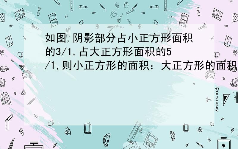 如图,阴影部分占小正方形面积的3/1,占大正方形面积的5/1,则小正方形的面积：大正方形的面积=（）.