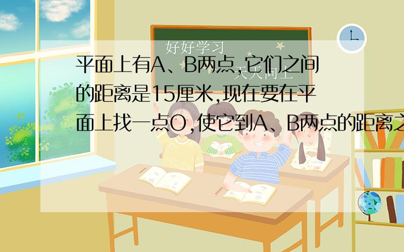 平面上有A、B两点,它们之间的距离是15厘米,现在要在平面上找一点O,使它到A、B两点的距离之和等于15厘米,则在什么位置才能找到点O?点O到A、B两点的距离之和能否小于15厘米?为什么?用∵ ∴