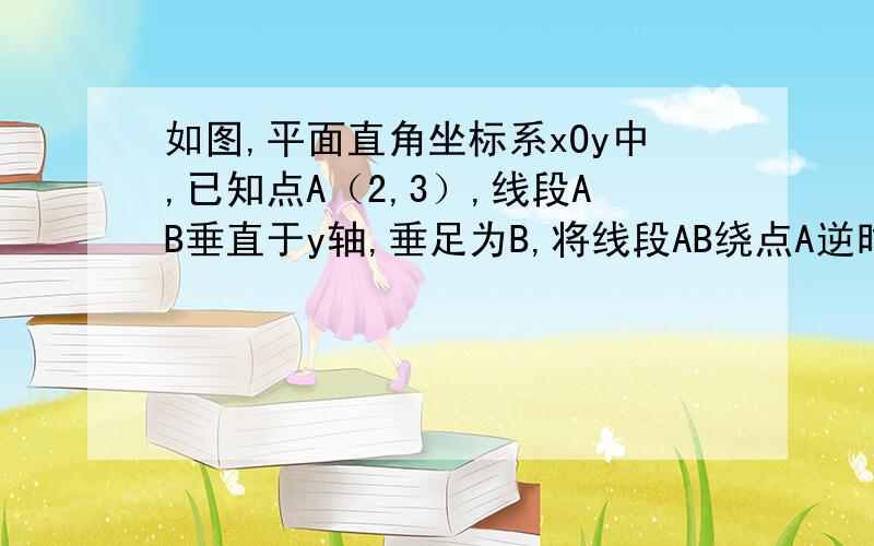 如图,平面直角坐标系xOy中,已知点A（2,3）,线段AB垂直于y轴,垂足为B,将线段AB绕点A逆时针方向旋转如链接 在（3）中,点F在抛物线的对称轴上运动时,如果△AEF与三角形ACD面积相等,那么F有几个?