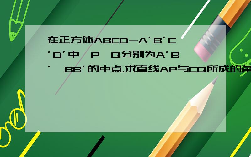 在正方体ABCD-A’B’C’D’中,P、Q分别为A’B’,BB’的中点.求直线AP与CQ所成的角的大小以及AP与BD所成的角的大小