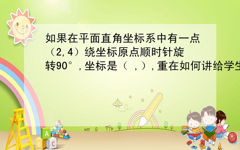 如果在平面直角坐标系中有一点（2,4）绕坐标原点顺时针旋转90°,坐标是（ ,）,重在如何讲给学生简单.