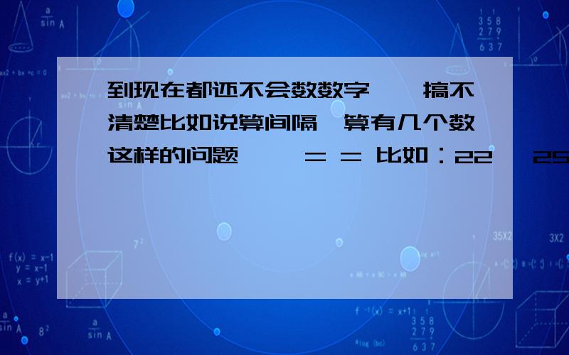 到现在都还不会数数字……搞不清楚比如说算间隔,算有几个数这样的问题…… = = 比如：22 ,25,28,31……58之间有几个数……