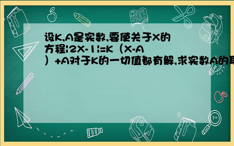 设K,A是实数,要使关于X的方程|2X-1|=K（X-A）+A对于K的一切值都有解,求实数A的取值范围.