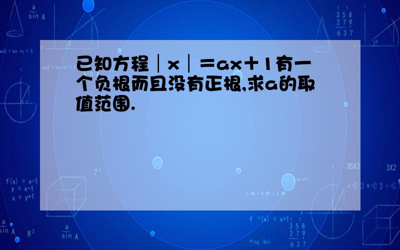 已知方程│x│＝ax＋1有一个负根而且没有正根,求a的取值范围.