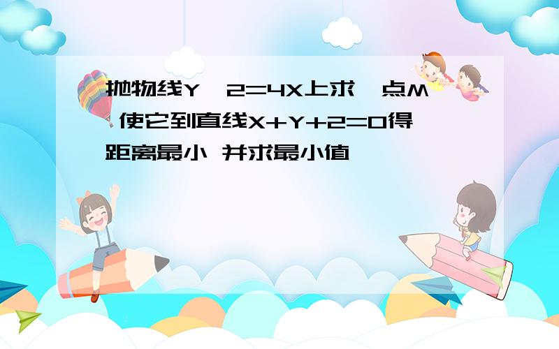 抛物线Y^2=4X上求一点M 使它到直线X+Y+2=0得距离最小 并求最小值