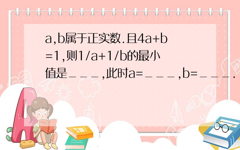 a,b属于正实数.且4a+b=1,则1/a+1/b的最小值是___,此时a=___,b=___.