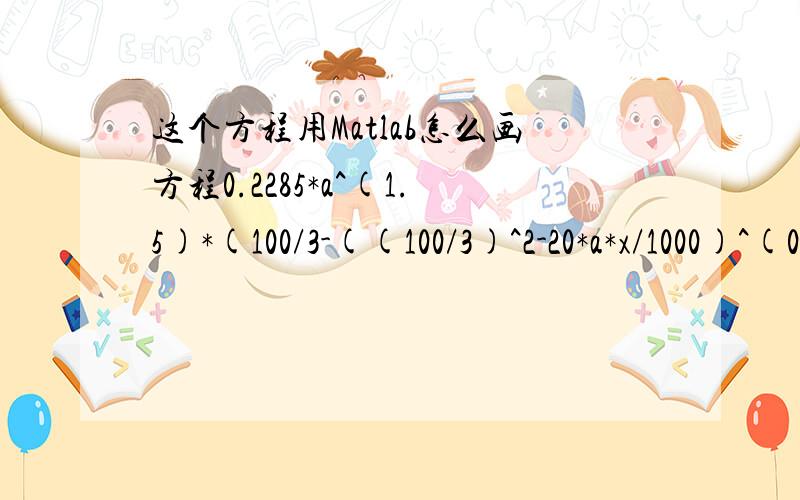 这个方程用Matlab怎么画方程0.2285*a^(1.5)*(100/3-((100/3)^2-20*a*x/1000)^(0.5))+166.4-850=0   以x为横坐标,a为纵坐标,x范围5~100（以5为步长,即5,10,15,20...90,95,100）