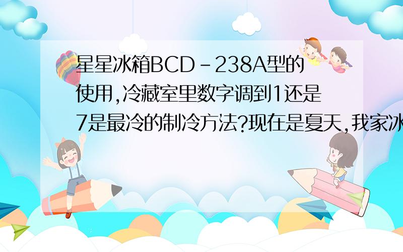 星星冰箱BCD-238A型的使用,冷藏室里数字调到1还是7是最冷的制冷方法?现在是夏天,我家冰东西比较多,请问大致要开几?