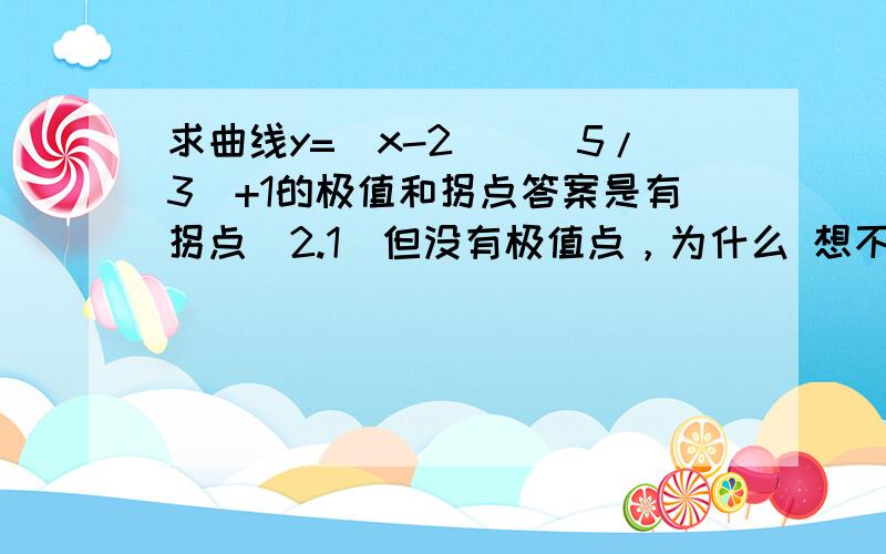 求曲线y=(x-2)^(5/3)+1的极值和拐点答案是有拐点（2.1）但没有极值点，为什么 想不通