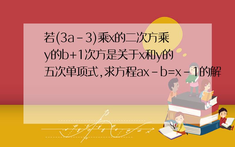 若(3a-3)乘x的二次方乘y的b+1次方是关于x和y的五次单项式,求方程ax-b=x-1的解